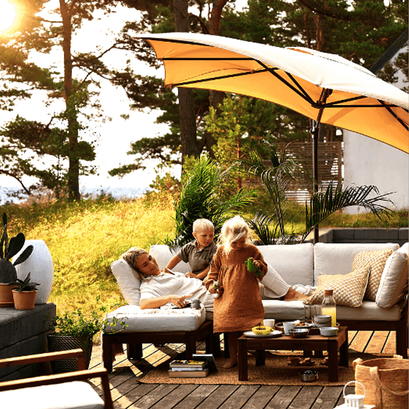 Parasol de terrasse pliable à manivelle de grande taille